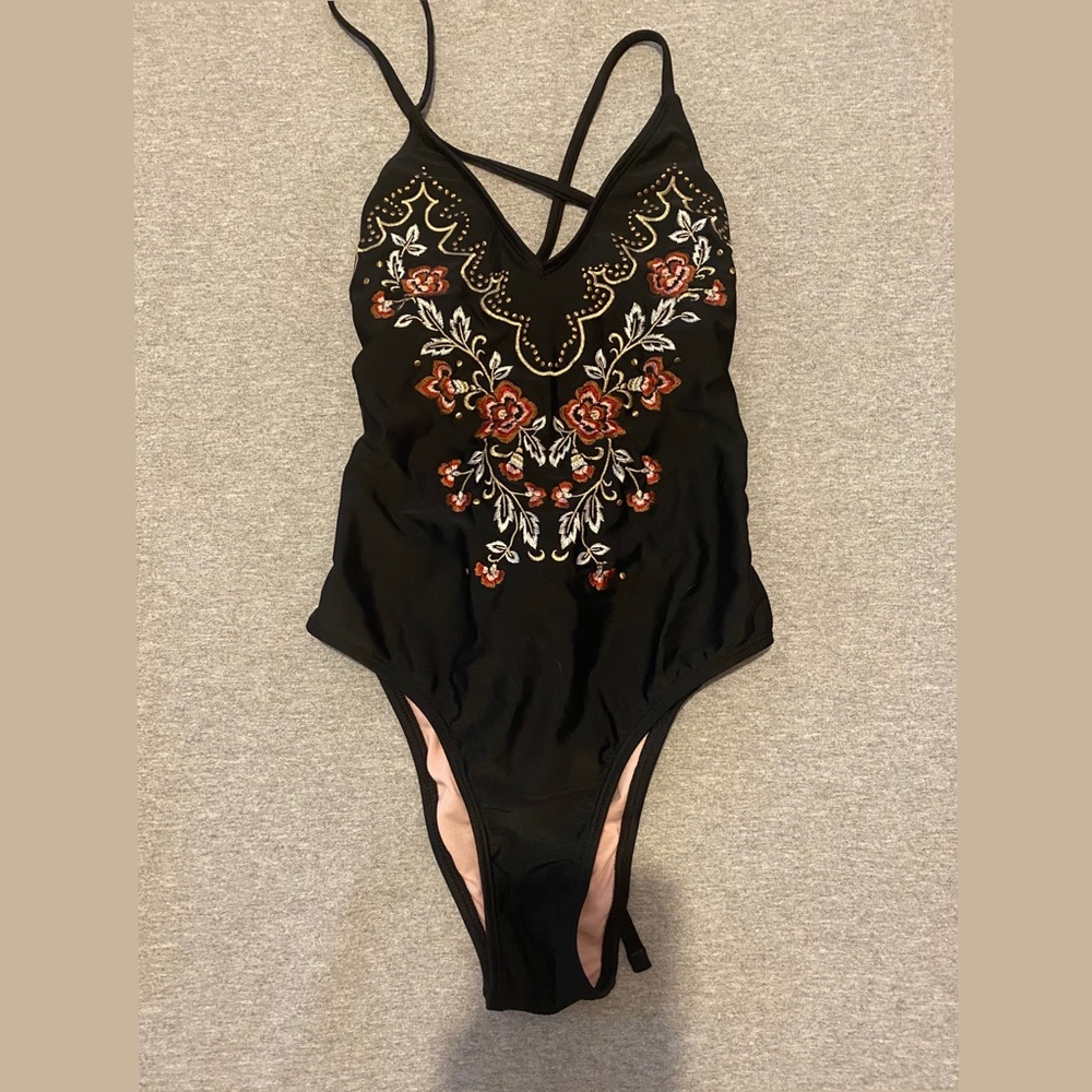 Xhilaration Black Floral One Piece